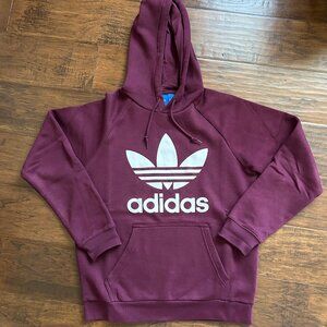Adidas mens trefoil hoodie burgundy maroon sweatshirt like new size Medium M